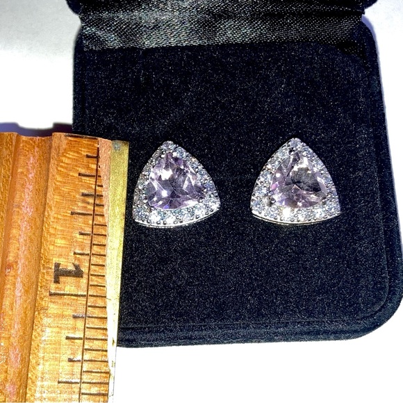 VJ CHINA Sterling Silver Lavender and Clear Stones Earrings 925 - Picture 12 of 14